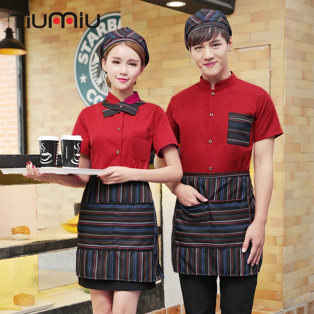 

2018 Patchwork Spliced Color Hotel Waiter Uniform Summer Short-sleeve Western Restaurant Cafe Bakery Waitress Food Service Shirt