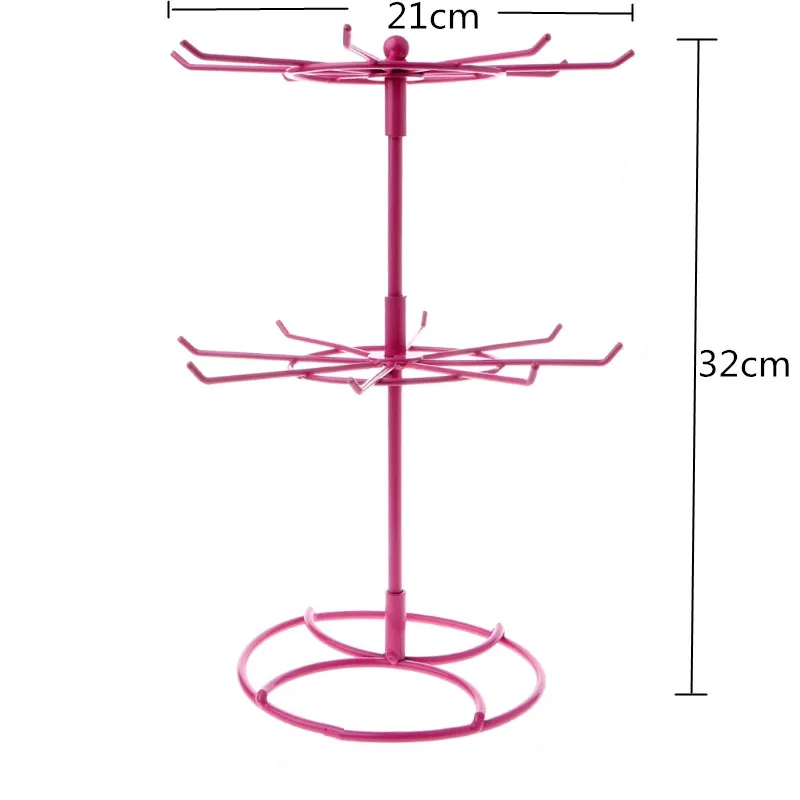 Металлическое ожерелье цепь браслет вращения дисплей держатель мода 2 Яруса Ювелирных изделий стенд стойки шарфы галстук парик вешалка для браслетов - Цвет: 32cm pink
