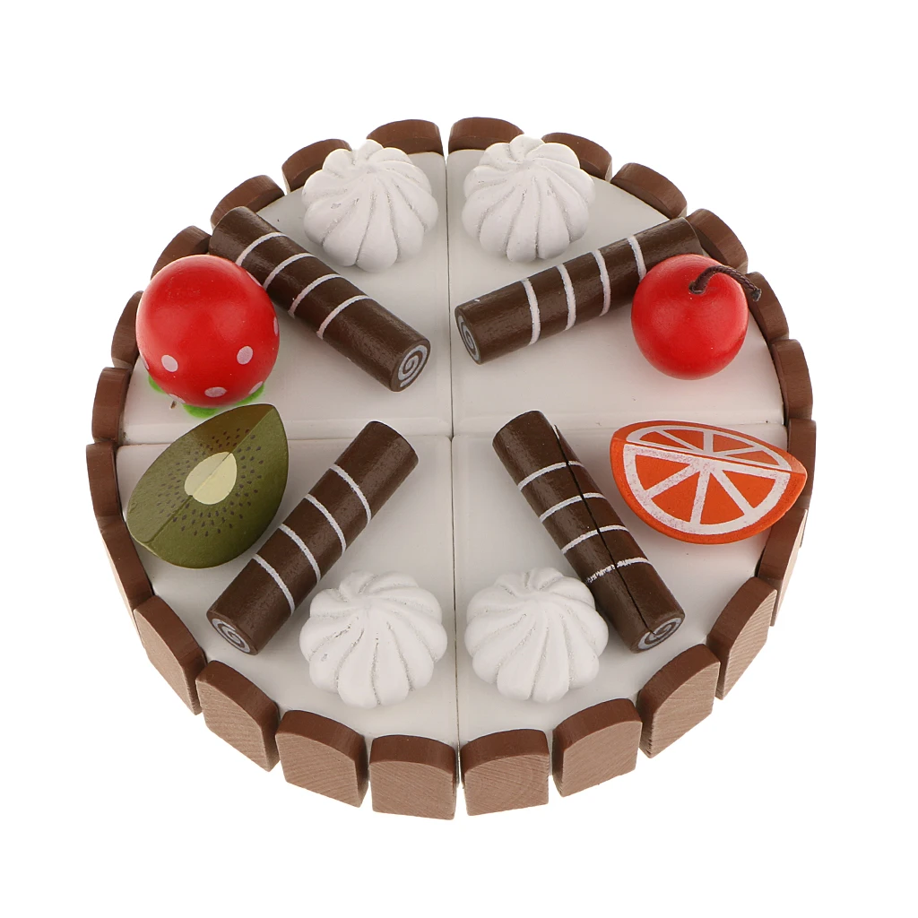2 Pieces Wooden Magnet Birthday Cake Simulation Food Kids Preschool Play House Kitchen Pretend Play Game Toy