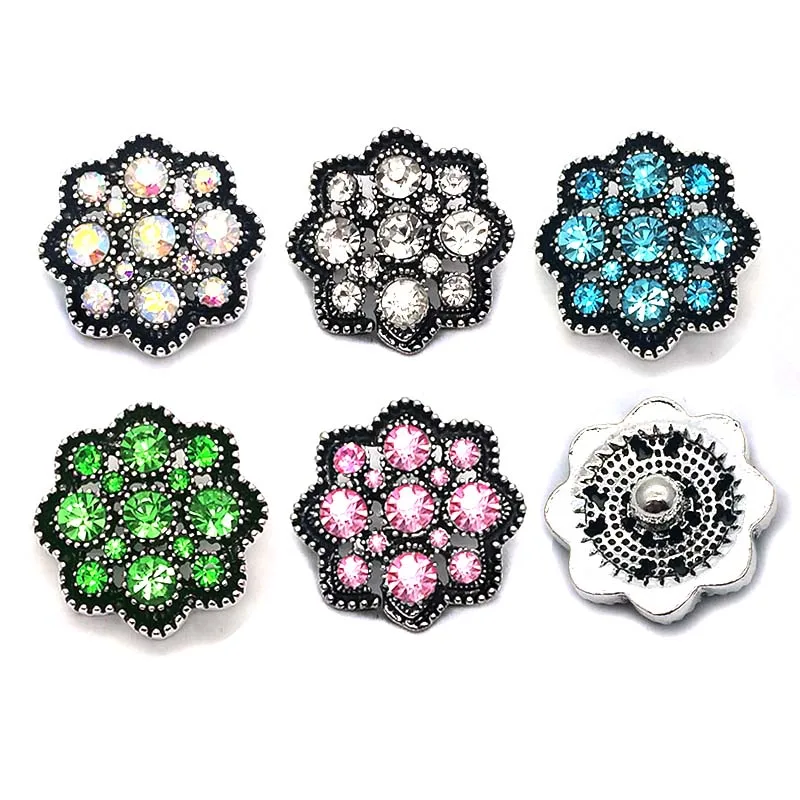 

Wholesale w282 flower 18mm rhinestone metal snap button for Bracelet Necklace Jewelry For Women jewelry Fashion accessories