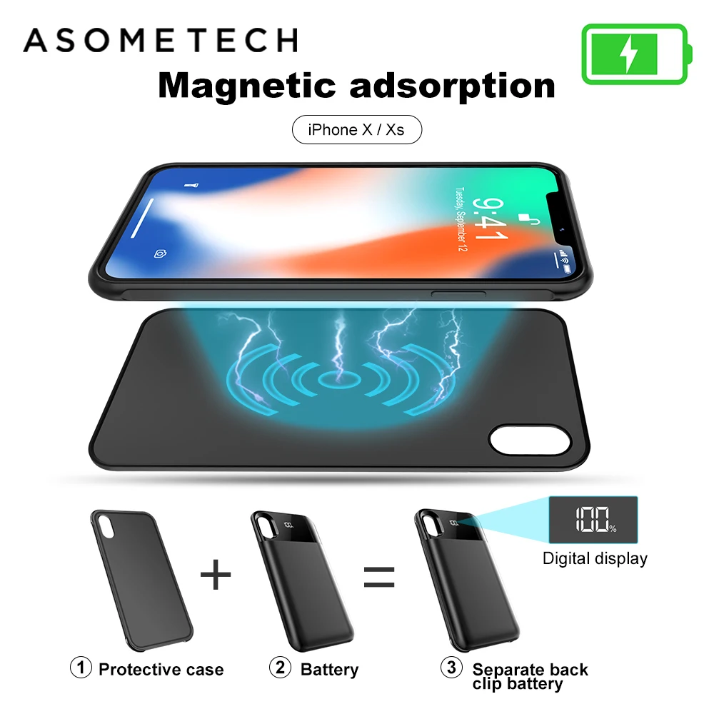 Online Funda de batería magnética banco de energía 5500mAh cargador inalámbrico para iphone xr xs max xs X cargador de batería externa
