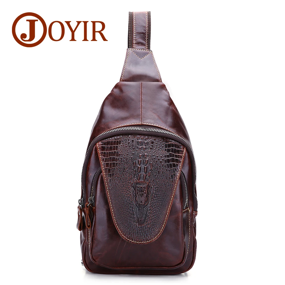 

JOYIR Genuine Leather Men chest Bag Alligator Leather Vintage Travel Crossbody Bags Messenger Bags Chest Pack Shoulder Bag 3215