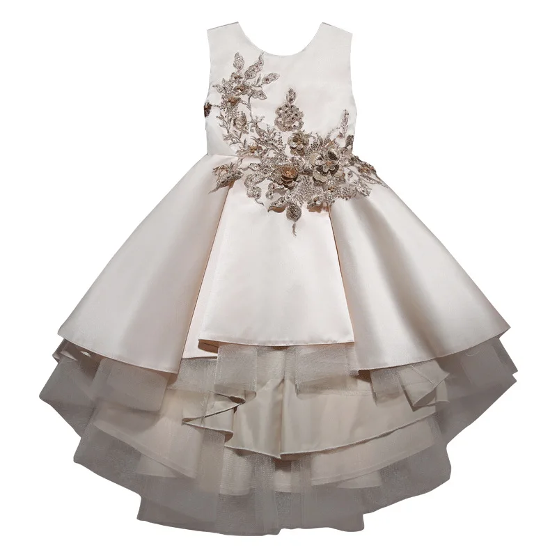 Детское платье для женщин с круглым вырезом простой нежная вышивка, Лепестковые платье принцессы