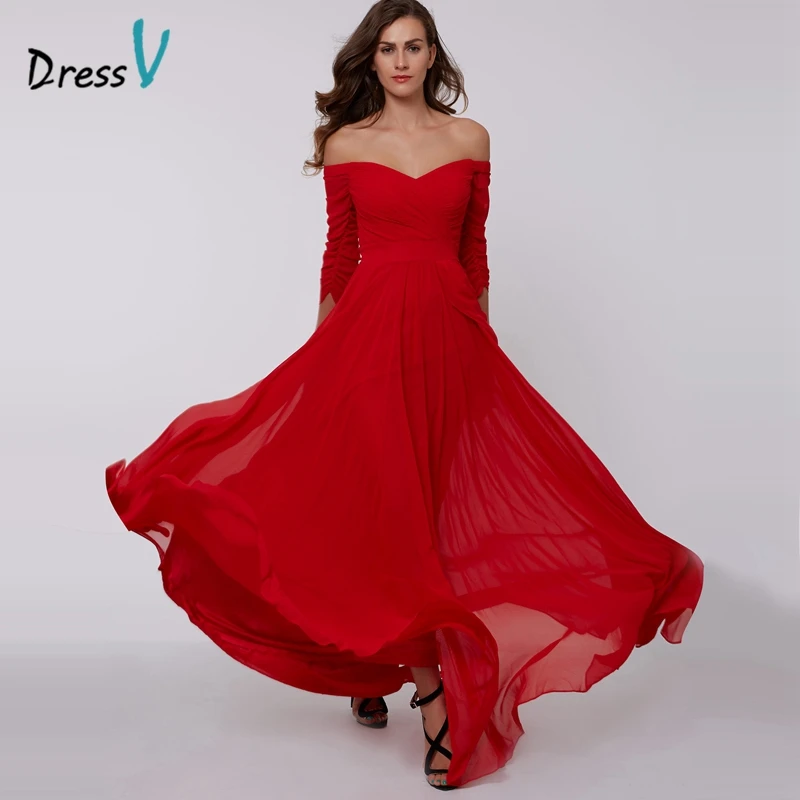 DressV red A line long evening dress cheap