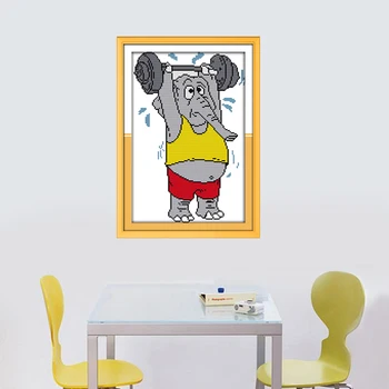 

The Weightlifting Elephant Animal Pattern Cross Stitch Embroidery Kit Joy Sunday 11CT14CT Pattern Printed on Canvas Cross Stitch