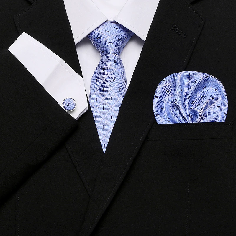 Новое поступление галстуки для мужчин Мода 2018 дизайн синий полосатый средства ухода за кожей Шеи Галстук карман квадратный запонки