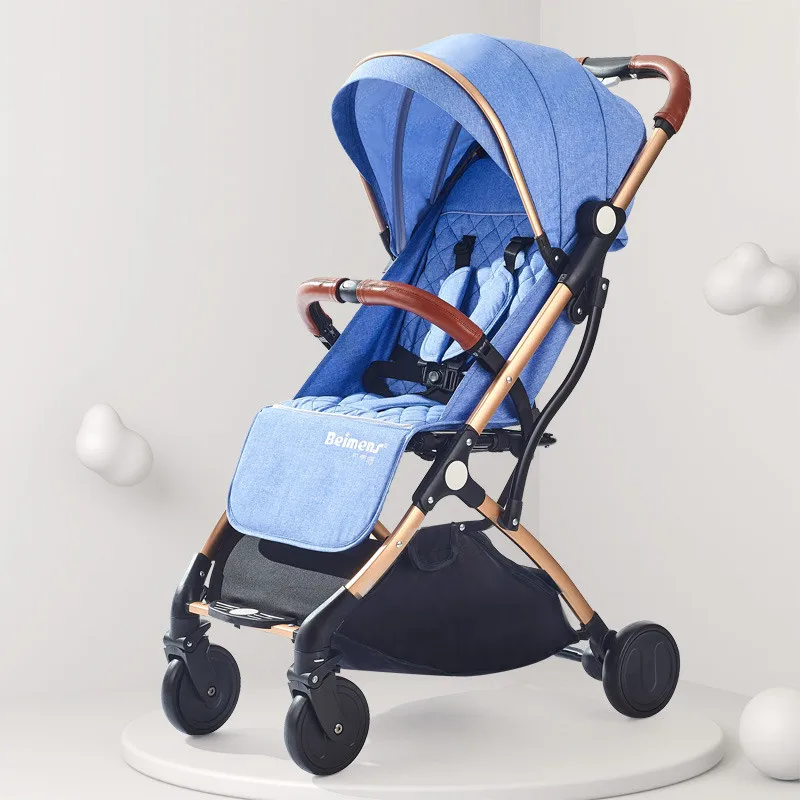 Детская коляска может сидеть и складывать портативный мини Автомобильный зонтик для младенца, чтобы сложить детские тележки бренд может быть на самолете - Цвет: Gold light blue