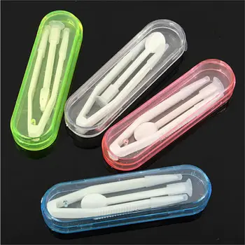 

Clear Eyewear Box Pocket Mini Contact Lens Case Travel Kit Easy Carry Soft Tip Tweezer Stick Tool Case Set
