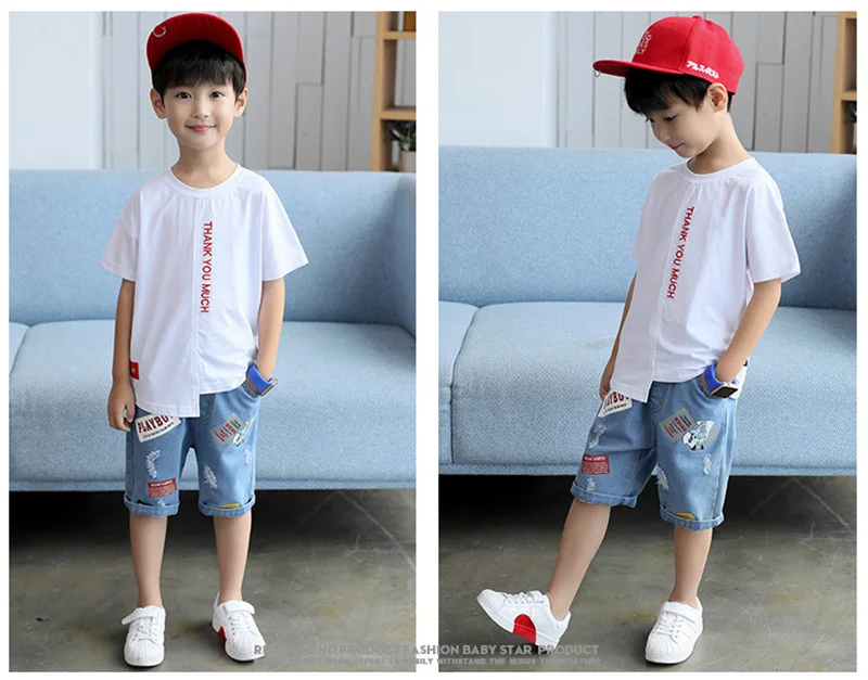 2019 summer boys sets children short-sleeved + jeans pant sports suits (1)