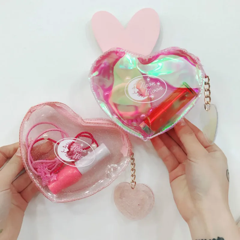 Корейский голографический прозрачный Желейный кошелек женский милый розовый в форме сердца нулевой кошелек маленькая свежая Девичья сумка для монет мини сумочка