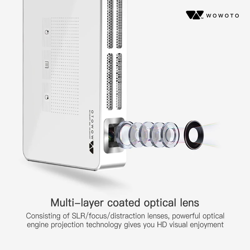 WOWOTO Projector 854*480 Resolution Android Wi-Fi BluetoothLED Portable HD  For Home Cinema Manual Focus Optional A5 Pro