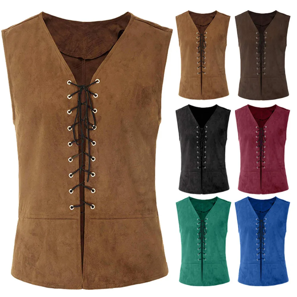 

Cosplay Halloween Carnival Medieval Costume Gothic Steampunk Lace Retro Prince Knight Vest Vest for men cool costume