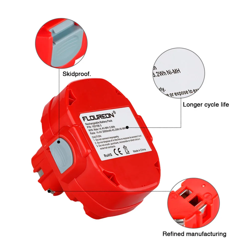 FLOUREON 14,4 V 3000mAh Ni-MH 193158-3 аккумуляторная батарея для электроинструмента аккумуляторная батарея для Makita Drill PA14 JR140D 1420