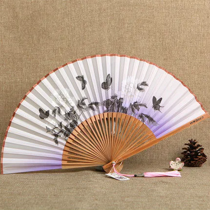 1 шт. Шелковый художественный подарок женский Складной вентилятор летний японский стиль веер с принтом винтажный Шелковый веер - Цвет: purple butterfly