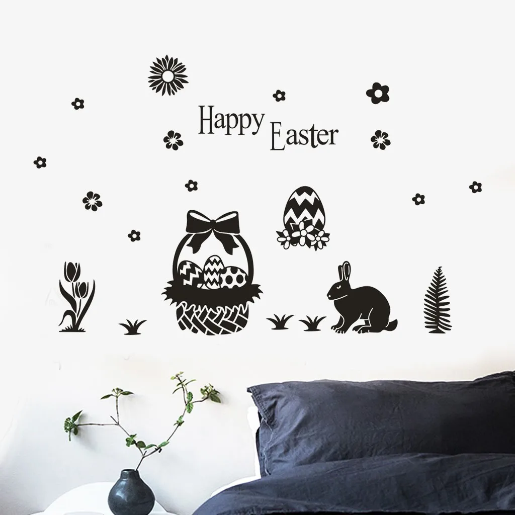 Happy Easter Rabbit Vinyl Decal Art Wall Sticker DIY Home Room Decorin Wall Stickers from Home
