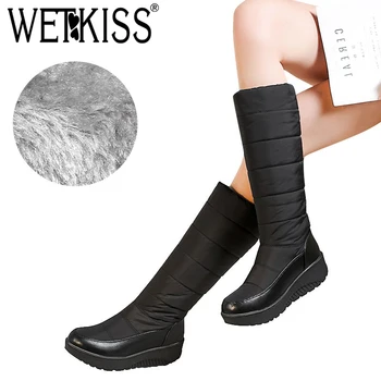 

WETKISS New Snow Boots Women Platform Boot Knee High Winter Soft Warm Down Cotton Footwear Cleated Fashion Walkable Ladies Shoes