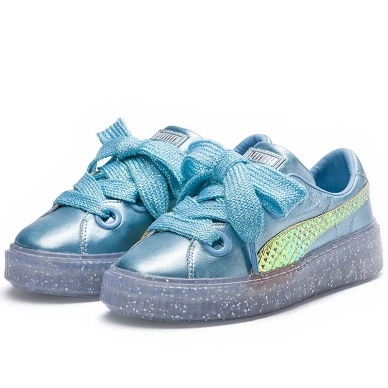 

2018 New Arrival PUMA Platfom Glitter Princess SW Womens candy color Bule Canvas shoes Badminton shoes Size 35.5-39