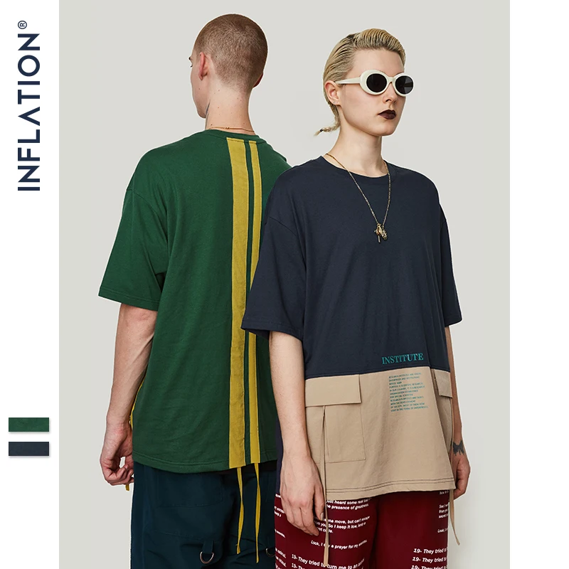 

INFLATION 2019 fashion Japanese cotton Tops Tees pocket stitching men's T-shirt casual loose tshirt street men's clothing 91207S