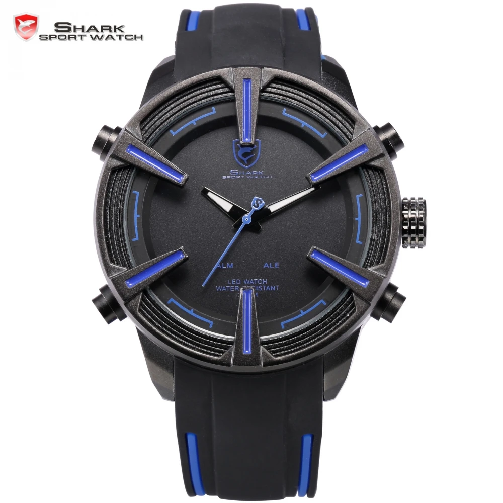 

Dogfish SHARK Sport Watch LED Auto Date Day Alarm Black Blue Dial Silicone Band Quartz Military Mens Army Digital Watches /SH386