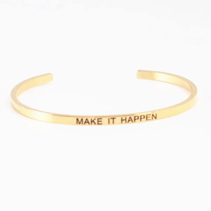 316L браслет из нержавеющей стали с ручной печатью &quotMAKE IT HAPPEN&quot гравированный