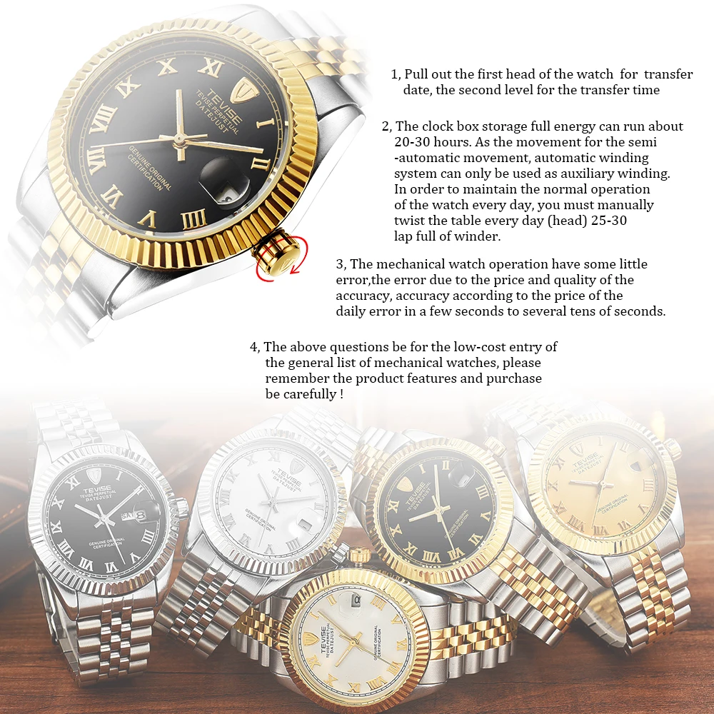 TEVISE Mechanical Watch Men Luminous Date Men's Watches Luxury Automatic Watch Men Clock With Metal Watch Bracelets Dropshipping (18)