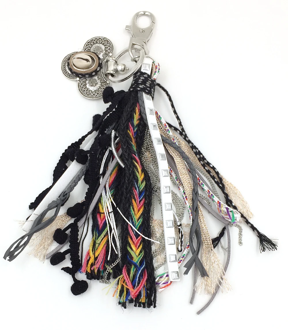 2016 new fashion car key chains lanyards Keys ring key finders feather keychains Leather tassel pendant bag rings bag chain