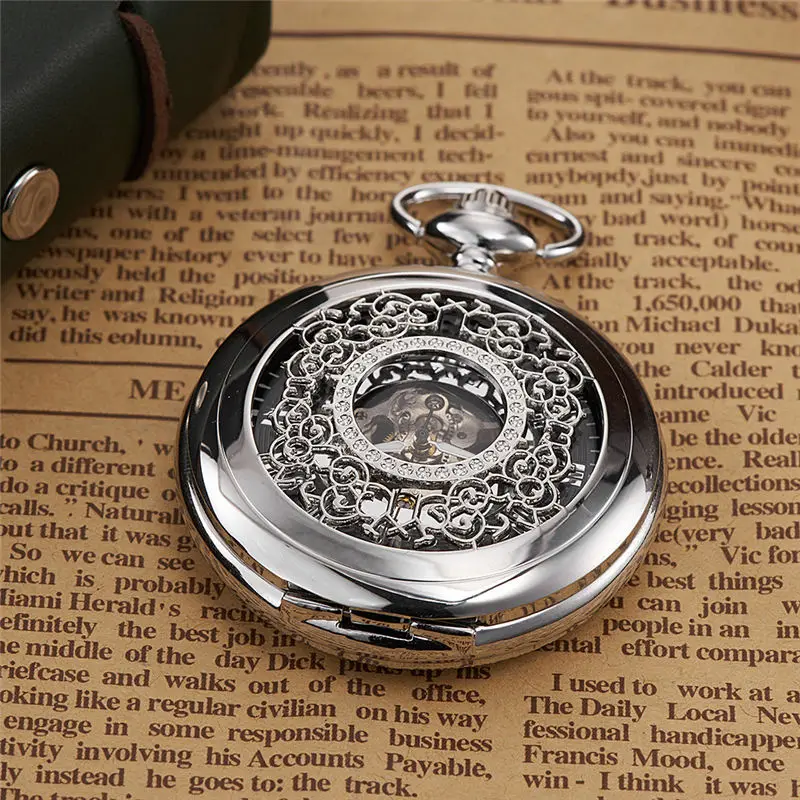 NEW Men Gold Skeleton Mechanical Pocket Watch Mechanical Hand Wind Clock Necklace Pocket Fob Watches With 4