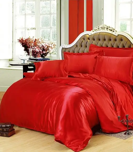 Silk Bedding Set Red Super King Size Queen Full Twin Fitted Satin