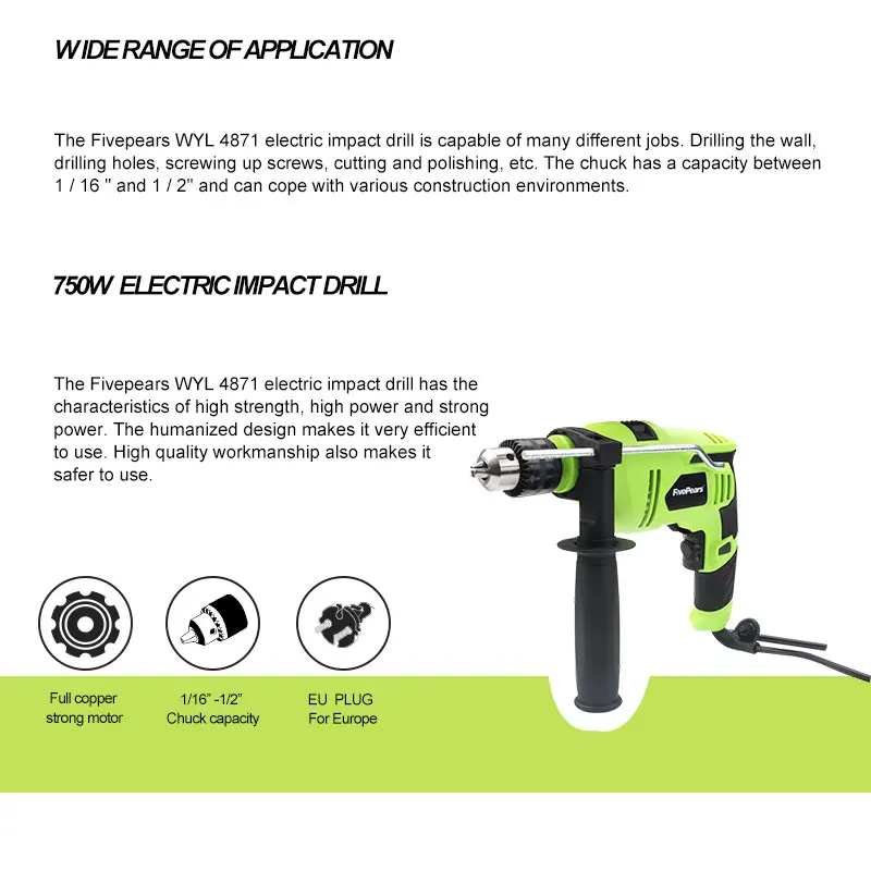 FIVEPEARS 220V 2300rpm Adjustable Variable Speed Electric Impact Drill Electric Hammer Woodworking Power Tool FIVEPEARS 220V 2300rpm Adjustable Variable Speed Electric Impact Drill Electric Hammer Woodworking Power Tool