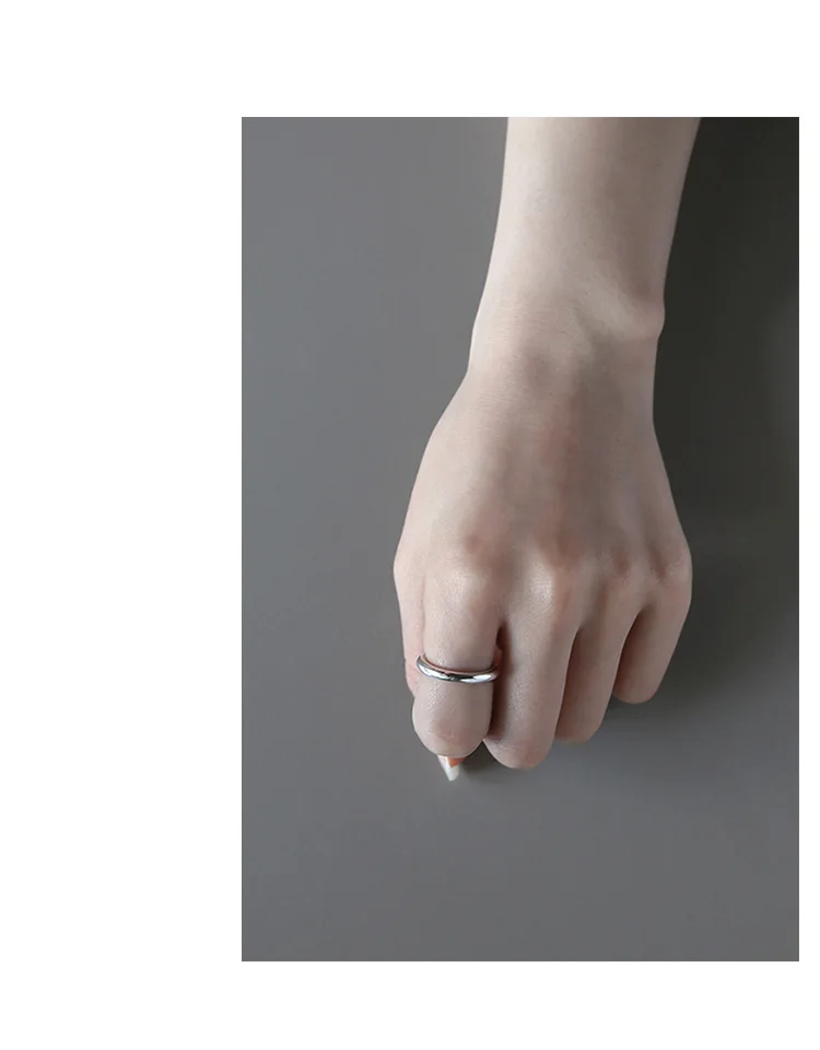 S990 чистое серебро Личность ручной работы минималистский апертура круглый глянцевый женское кольцо
