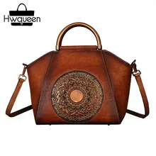 Винтажная дизайнерская женская сумка на плечо из коровьей кожи с тиснением тотем, Женский кошелек с металлической ручкой