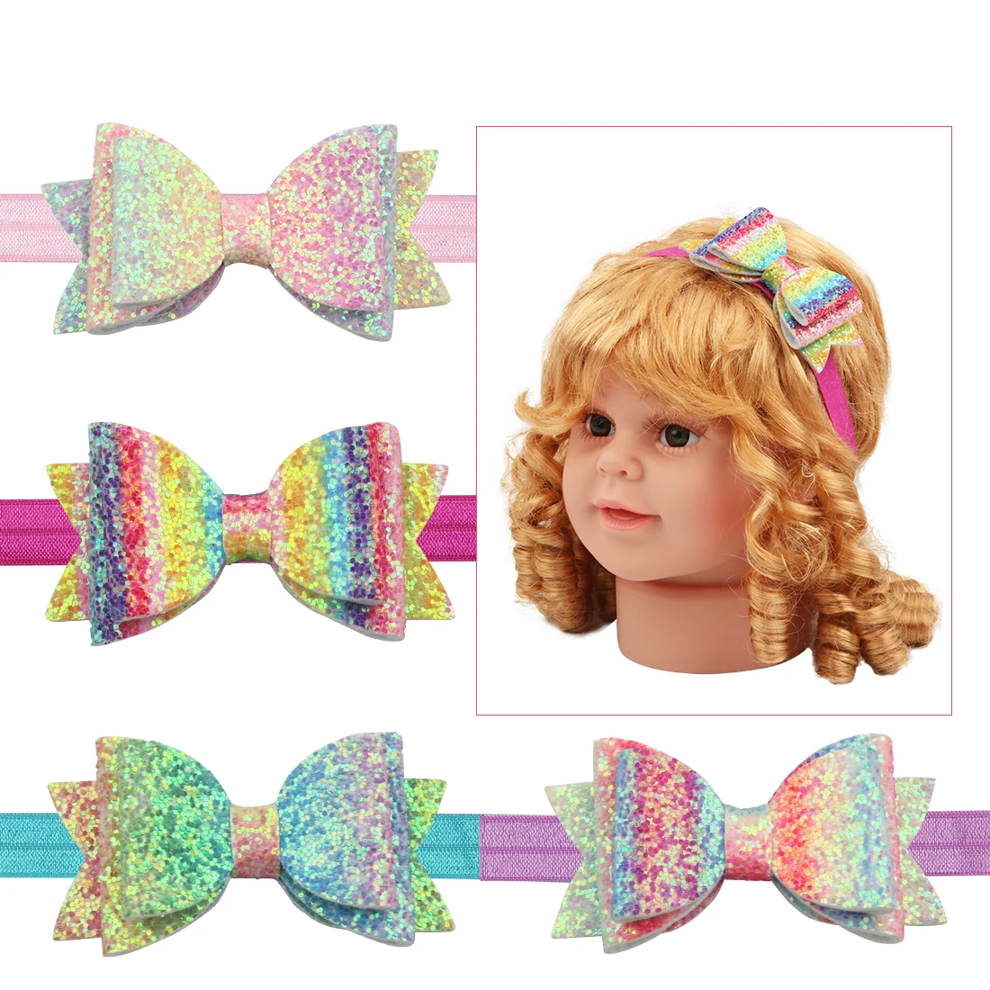 Buy 8 Pcs/lot Glitter Bows Headbands Rainbow Sequins