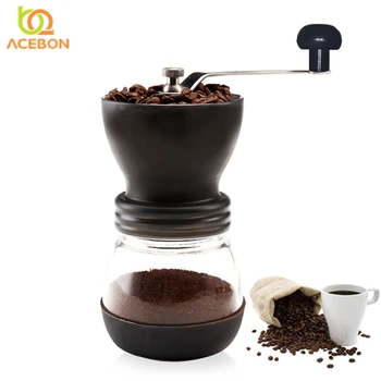 

Hot Ceramic Millstone Manual Coffee Grinder for Home Office with 2 Glass Sealed Pots Portable Coffee Mill tool Easy Cleaning