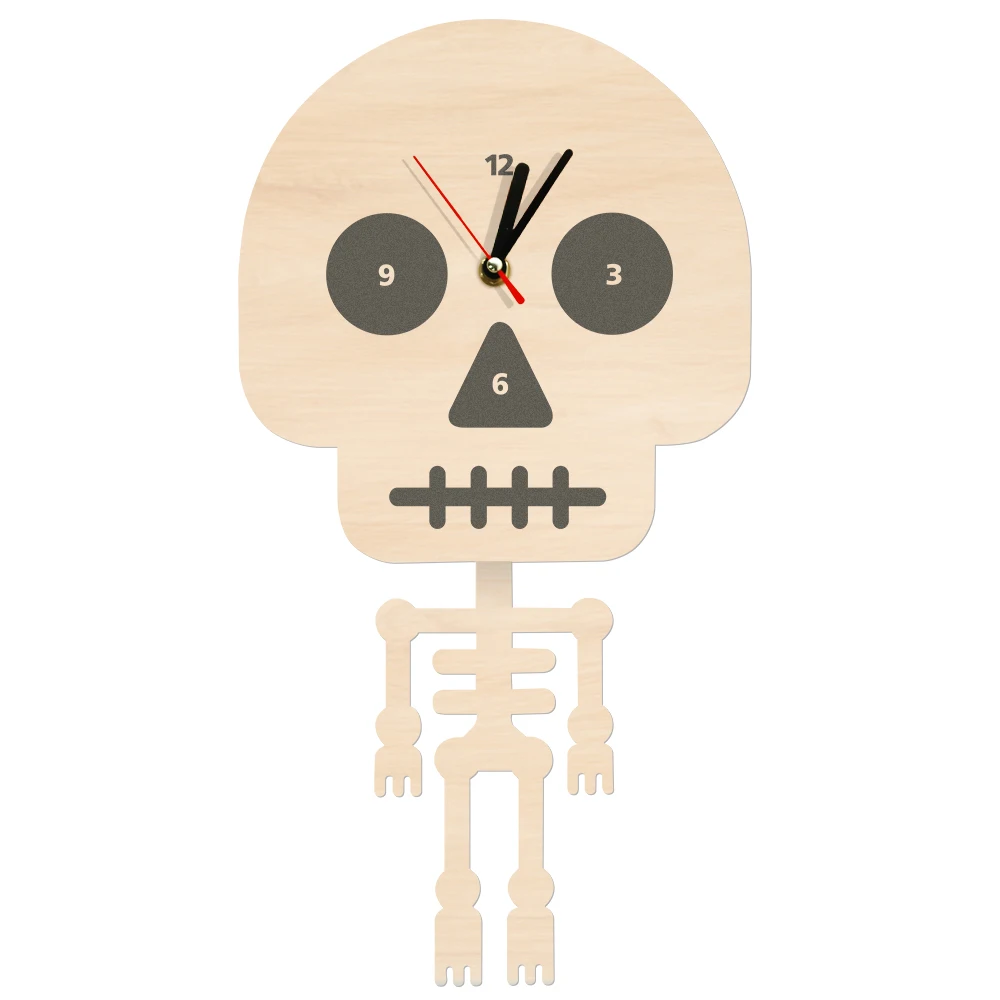 

Cartoon Skeleton Wall Clock With Swinging Body Bone Pendulum Halloween Kid Room Hanging Skeleton Wall Decor Skull Wall Watch