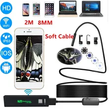 2 м 8 мм объектив HD 1200P беспроводной WiFi эндоскоп Мини водонепроницаемый мягкий кабель Инспекционная камера 8 светодиодов бороскоп для IOS и Android ПК