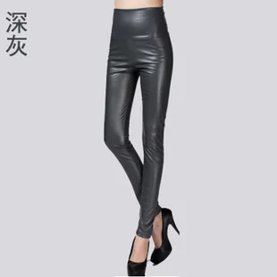Новая весенняя женская брендовая одежда с высокой талией узкие брюки из искусственной кожи женские модные флисовые обтягивающие брюки из искусственной кожи Леггинсы - Цвет: Dark Gray