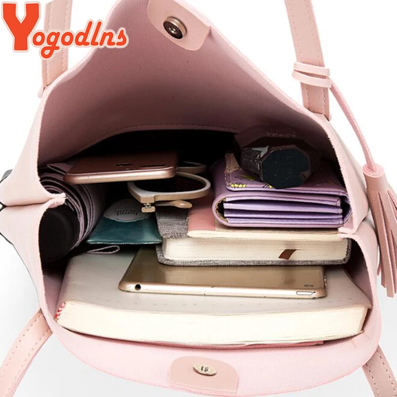 Yogodlns New Fashion Women Handbag Tassel Large Capacity PU Leather Totes Bag Brief Bucket Shoulder Bag Ladies Bags Yogodlns New Fashion Women Handbag Tassel Large Capacity PU Leather Totes Bag Brief Bucket Shoulder Bag Ladies Bags