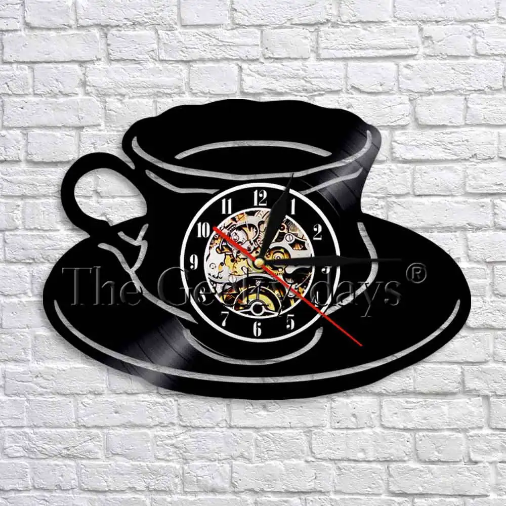 Coffee Sigh Clock Coffee Cup Silhouette Vinyl Clock Kitchen Wall Clock