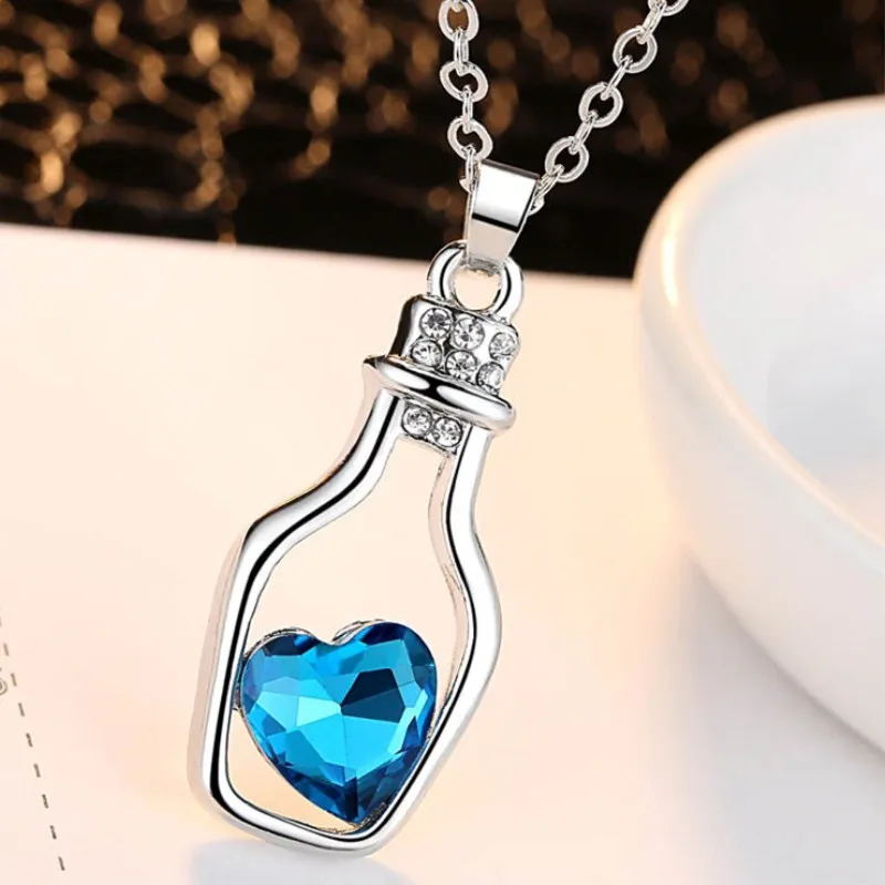 1Pcs Trendy Chains Necklace Popular Style Love Drift Bottles Pendant Necklace Heart Crystal Pendants Colar Fashion Jewelry NB712 - Image 4