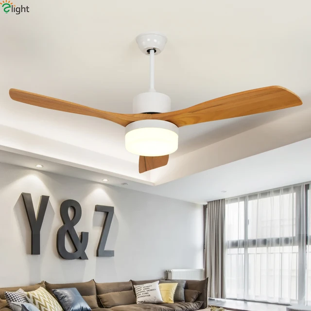 Nordic Wood Leaf Dimmable Led Ceiling Fans Black/White Metal Dining