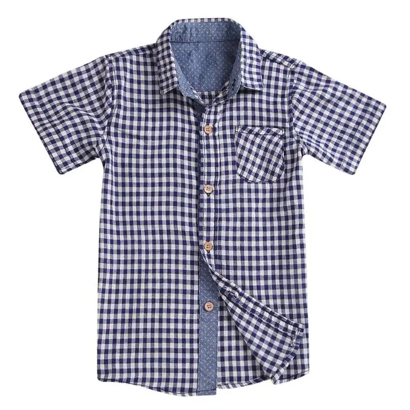Boys Shirt-G Повседневная клетчатая рубашка для маленьких мальчиков; хлопковые топы с отложным воротником и внешние кнопки - Цвет: Boys Shirt-G