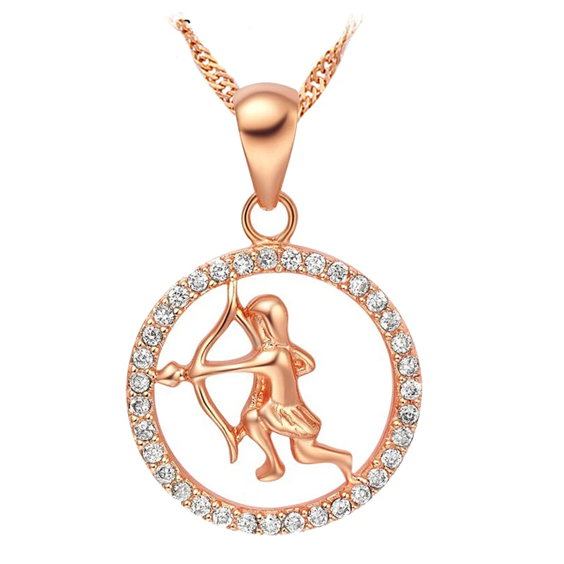 

12 constellations Round Sagittarius design glittering pink golden color Fashion Jewelry Necklace pendant Thanksgiving gift LN603