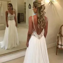 Сексуальное летнее пляжное свадебное платье с открытой спиной и глубоким v-образным вырезом размера плюс, недорогое простое свадебное платье