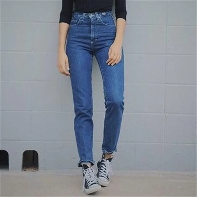 2019 Jeans Female Denim Pants Vintage Ladies Boyfriend Jeans For Women High Waisted Jeans Blue Casual Pencil Trousers Mom Jeans