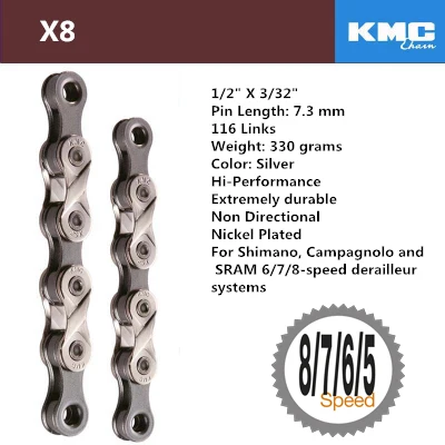 KMC X8 X9 X9sl X10 X10sl X11SL X12 велосипедная цепь 9S 10S 11S золото для MTB/шоссейного велосипеда для Shimano/SRAM 8 9 10 11 скорость 116л/цепь - Цвет: X8