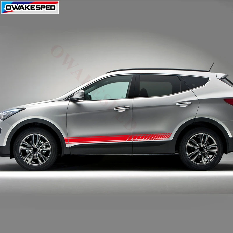 Racing Sport Stripes For Hyundai Santafe Tucson Car Styling Door Side Skirt Sticker Auto Body Decor Decals (3)