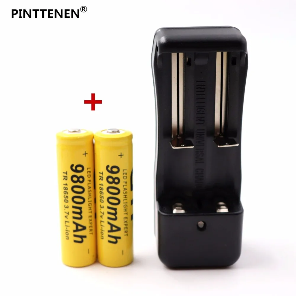 Pinttene 18650 3,7 V перезаряжаемая батарея 9800 mAh литий-ионная батарея зарядное устройство для батареи 18650 фонарик с Европейским - Цвет: 2 PCS