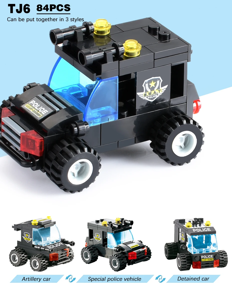 647 шт. 725 шт. городской полицейский серии Блоки SWAT 8 в 1 городской полицейский грузовик станция строительные блоки маленькие кирпичи игрушки