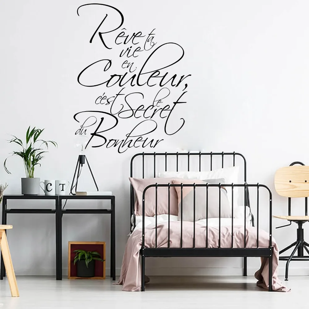 Bahasa Perancis Kutipan Stiker Dinding Rahasia Bonheur Decal Bahasa 