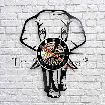 

Lovely Elephant 3D Wall Clock Afrian Animal Black Hanging Vinyl Record Wall Clock Modern Design Wall Decor For Kids' Room